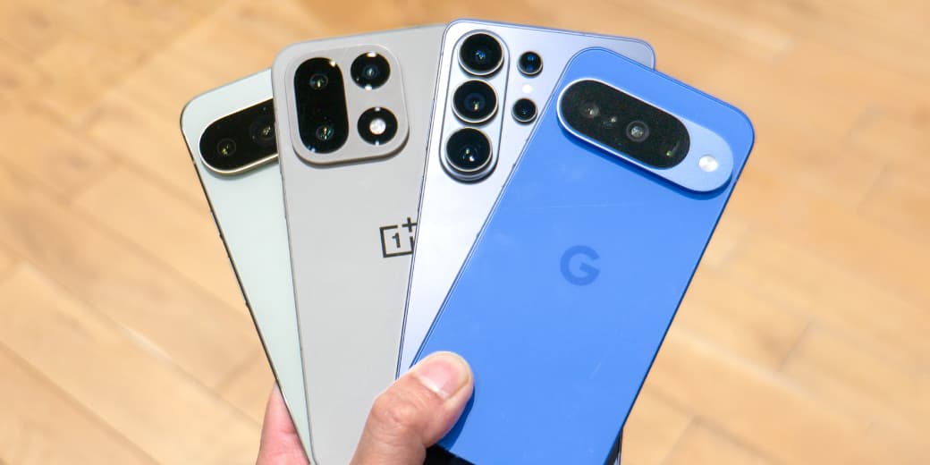 Assortment of Android flagship offerings from Google, OnePlus, and Samsung.