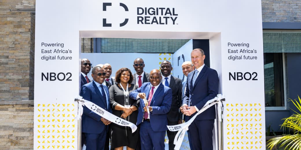 John Tanui (centre), Kenya's ICT and Digital Economy Principle Secretary at the NBO by Digital Realty opening ceremony in Nairobi on September 7.