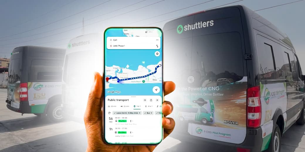 A Shuttlers bus route shown on Google Maps beside Shuttlers buses. Credit: tecMAMBO Media.