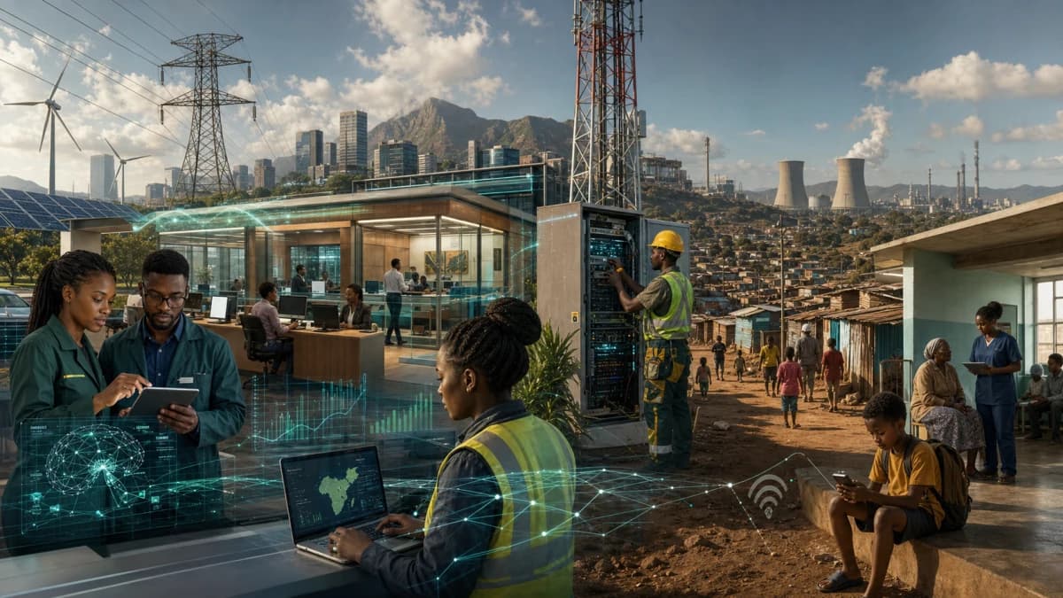 Industrial AI connecting South African energy, banking, telecom and public services while access gaps remain visible.