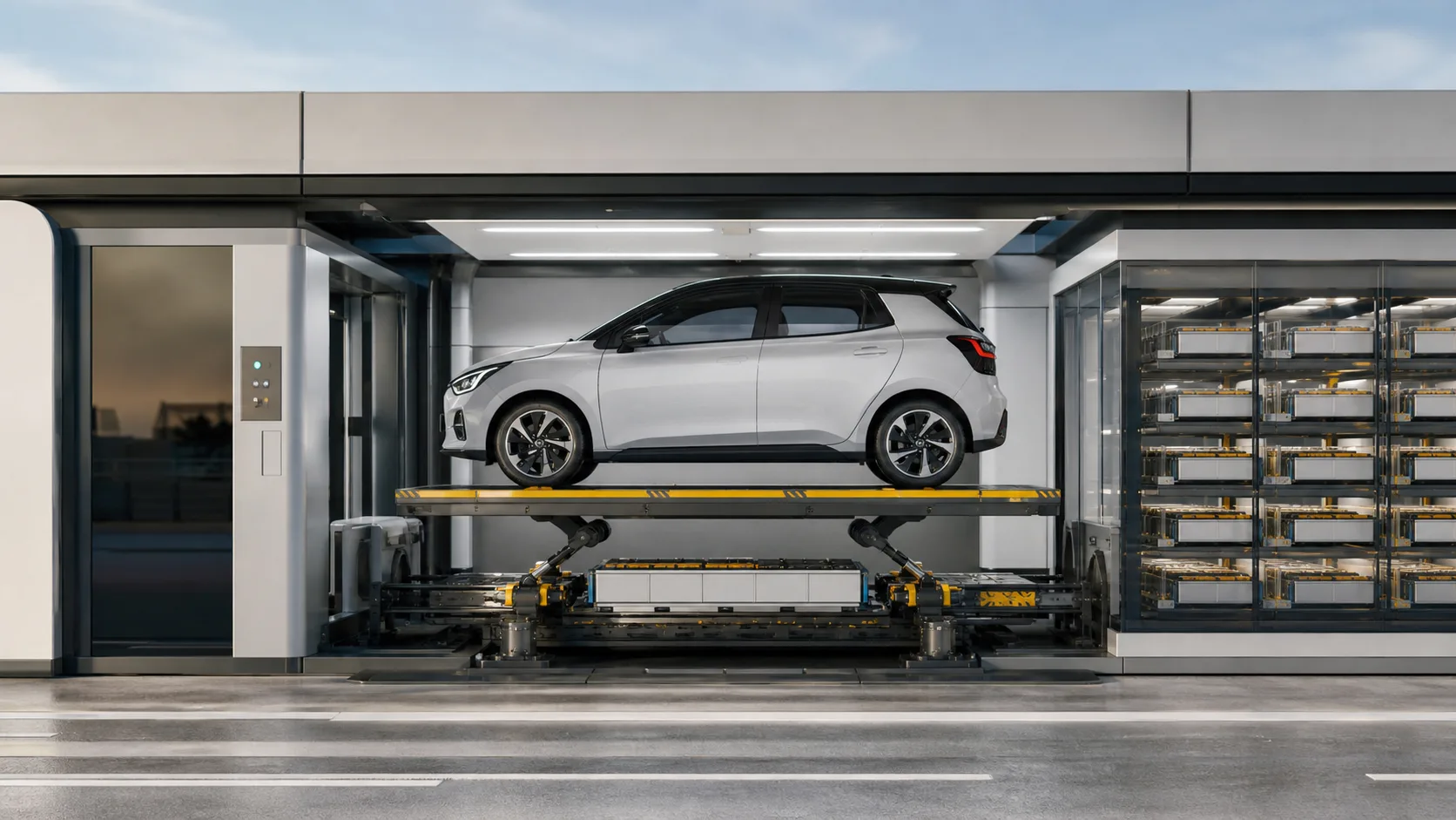 A NIO battery swap station representing the infrastructure involved in the NIO and Geely transaction.