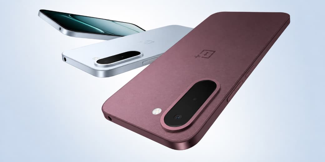 OnePlus N6x smartphones shown in burgundy, silver and green colour finishes.