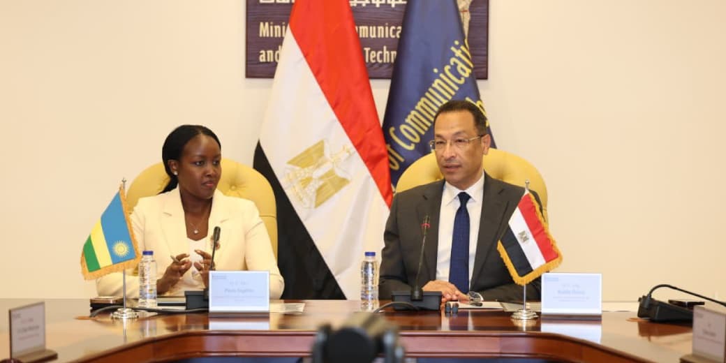 Rwanda and Egypt officials seated during a bilateral AI cooperation meeting. Credit: RwandaICT / x.com.