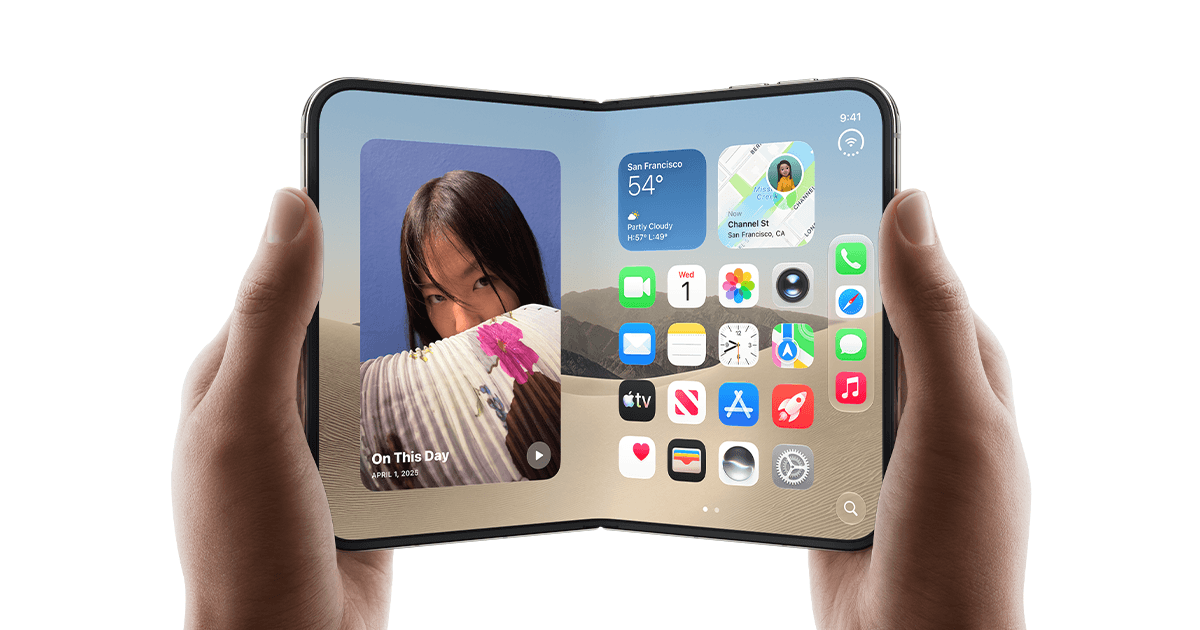 Apple iPhone Duo opened to show its 7.6-inch folding display