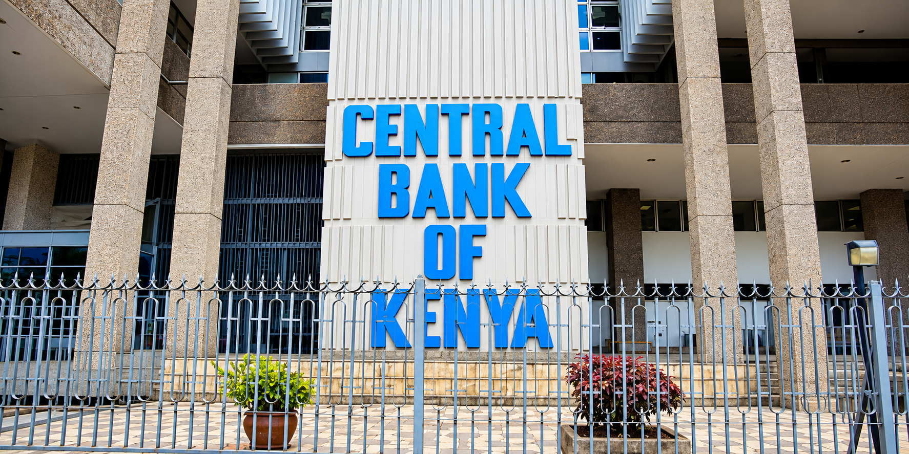 The Central Bank of Kenya name displayed on the front of its headquarters.
